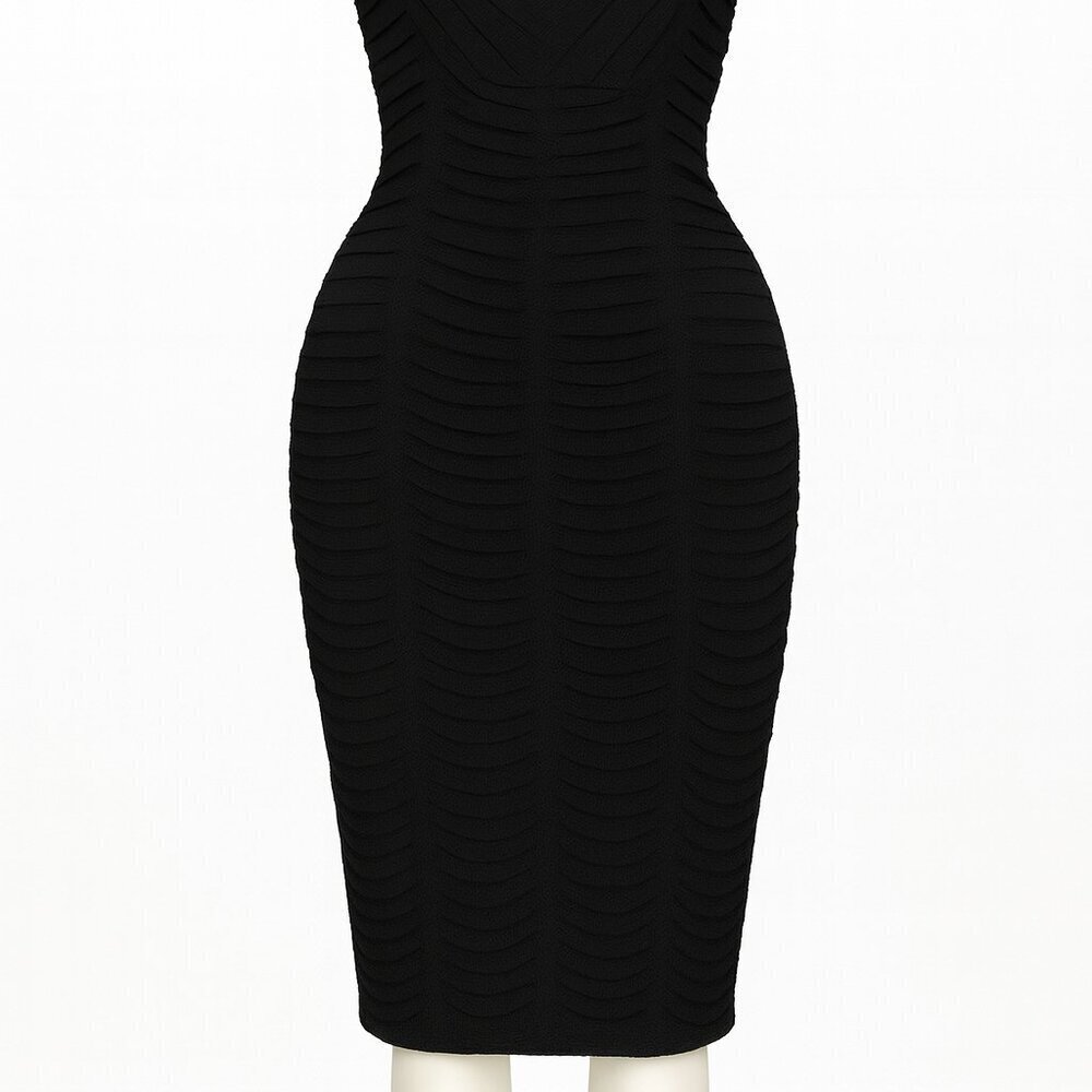 NW Nightway Black Ruched V-Neck Sleeveless Dress, Size 8 - Picture 4 of 8